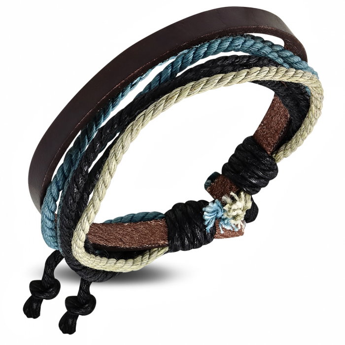 Bratara din piele maro si sfoara in diverse culori [1]