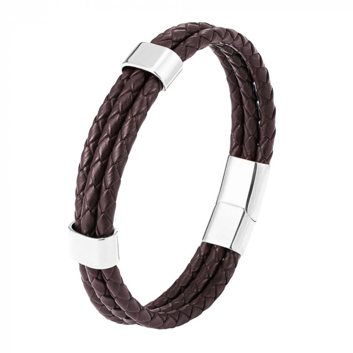 Bratara din piele naturala impletita si elemente din inox [1]