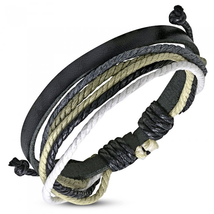 Bratara din piele neagra si sfoara in diverse culori [1]