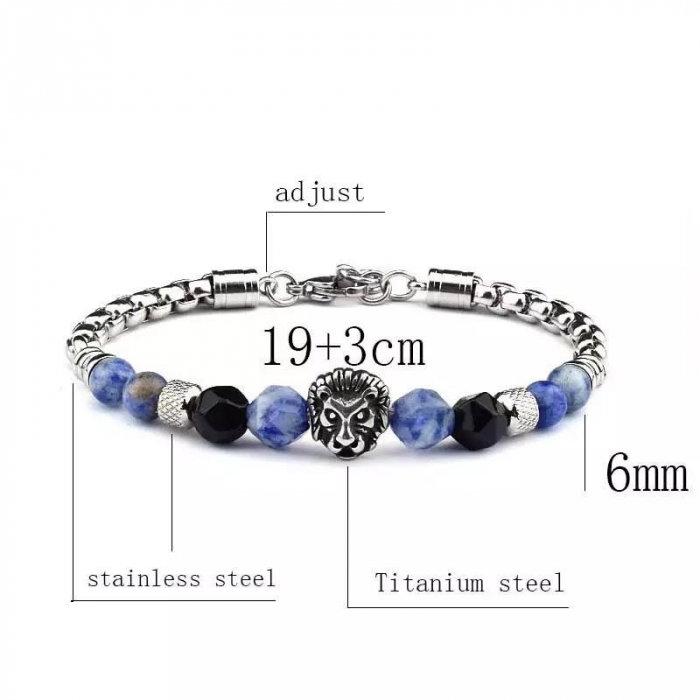 Bratara inox cu pietre semipretioase si Cap de Leu [2]