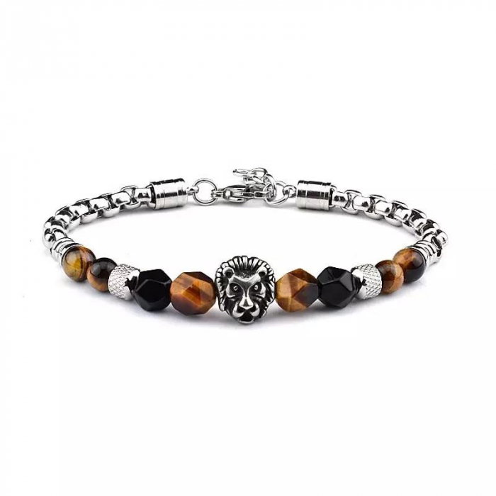 Bratara inox cu pietre semipretioase si Cap de Leu [1]