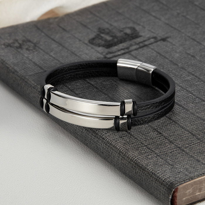 Bratara dubla inox si piele [3]