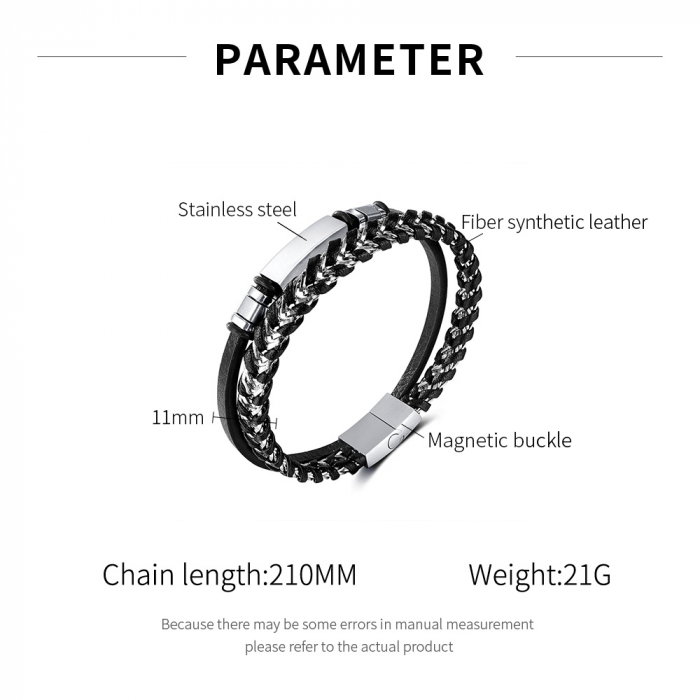 Bratara dubla inox si piele impletita [10]