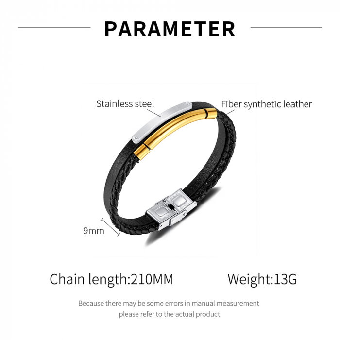 Bratara dubla inox si piele impletita [9]