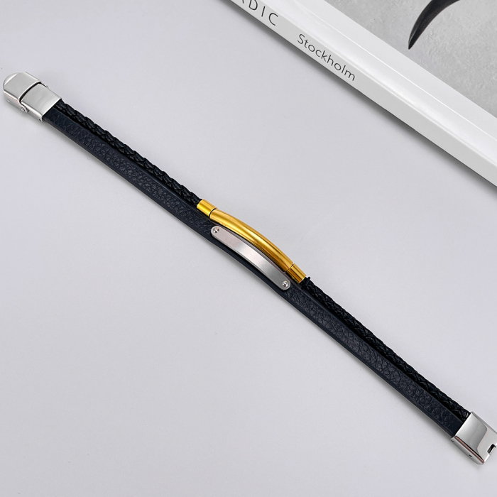 Bratara dubla inox si piele impletita [3]