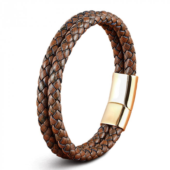 Bratara dubla maron din piele naturala si inox [1]