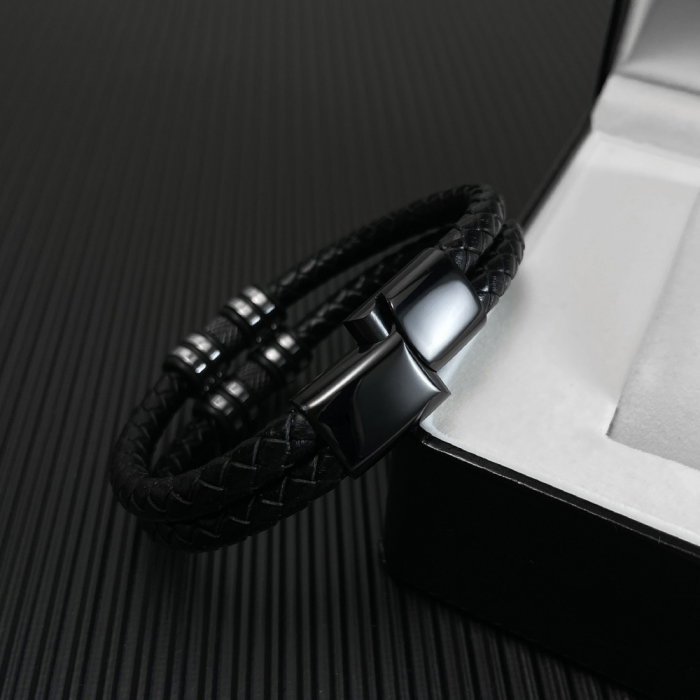 Bratara dubla piele cu elemente din inox [8]