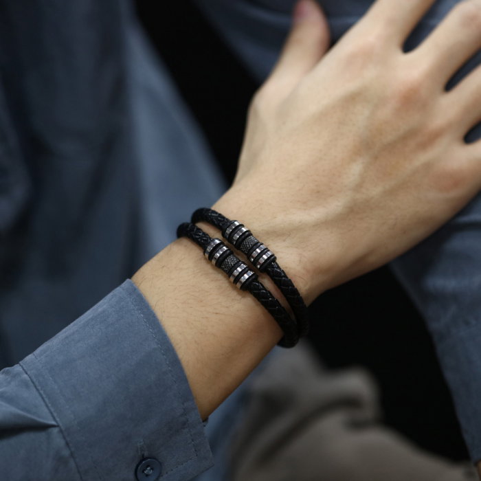 Bratara dubla piele cu elemente din inox [12]