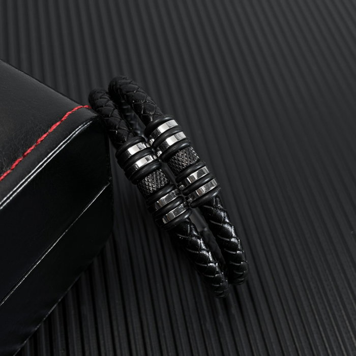 Bratara dubla piele cu elemente din inox [3]