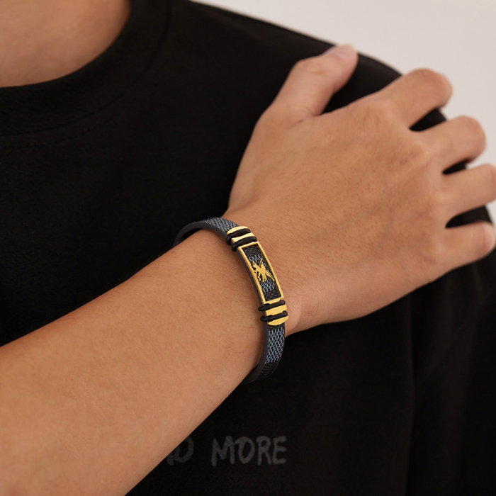 Bratara Eagle cu placuta din inox si piele [4]