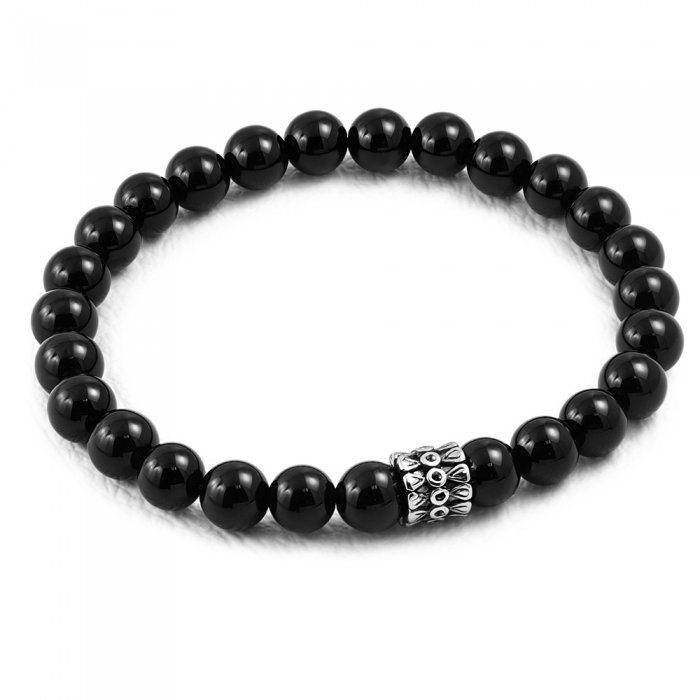 Bratara elastica cu agate negre si charm din inox [1]