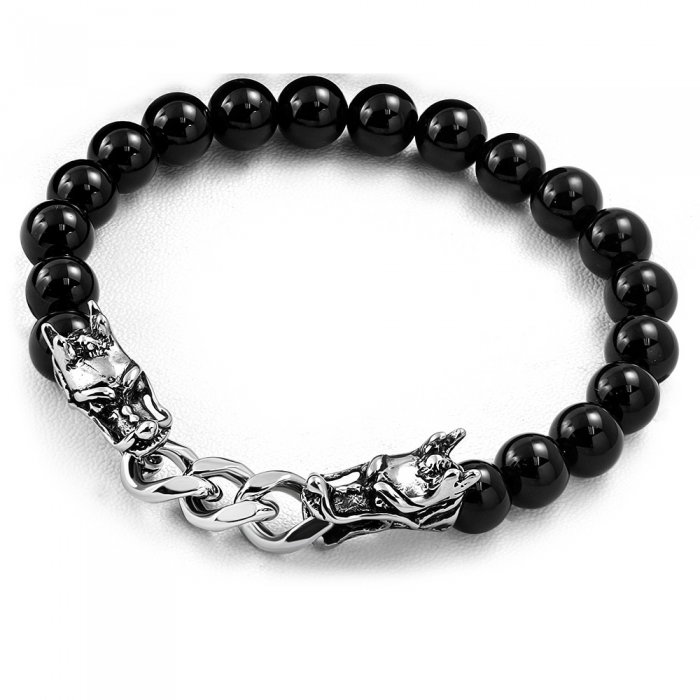 Bratara elastica cu agate negre si dragoni din inox [1]