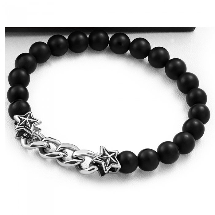 Bratara elastica cu agate negre si stelute din inox [1]