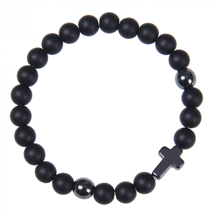 Bratara elastica cu lava vulcanica si cruce BLA142 [2]