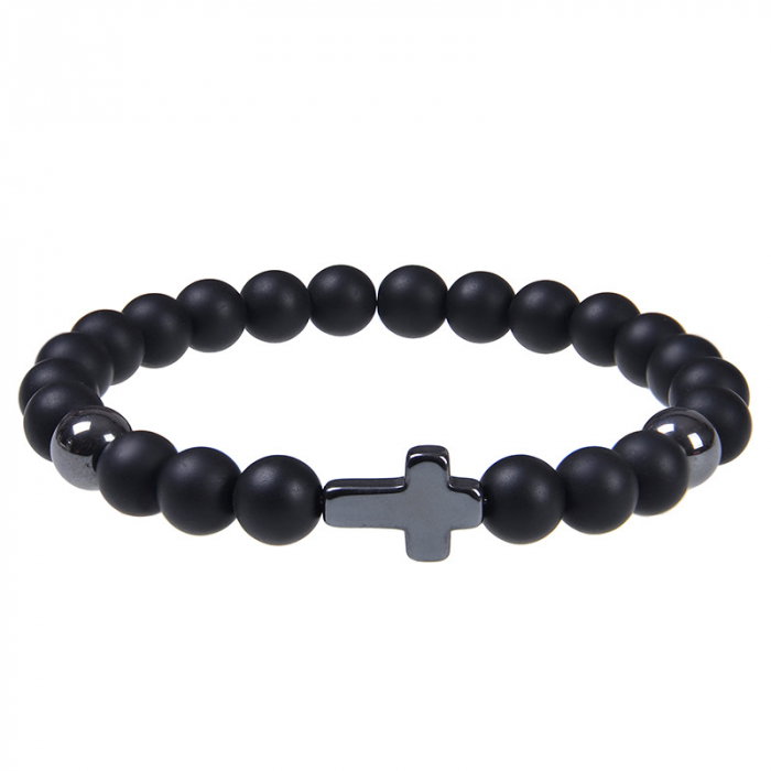 Bratara elastica cu lava vulcanica si cruce BLA142 [1]