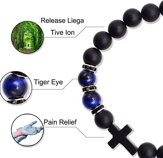 Bratara elastica cu lava vulcanica si ochi de tigru albastru BLA106 [3]