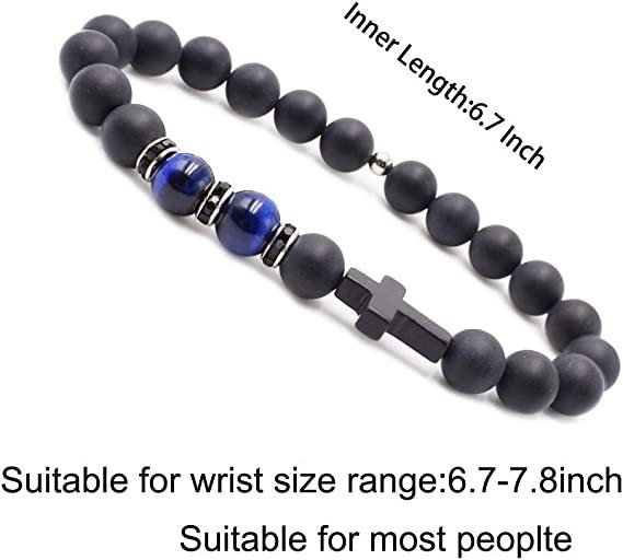 Bratara elastica cu lava vulcanica si ochi de tigru albastru BLA106 [2]