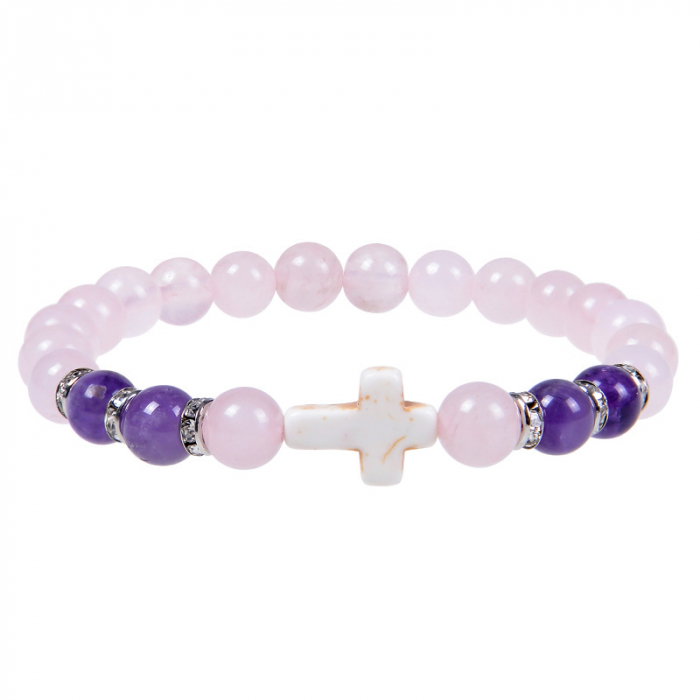 Bratara elastica cu pietre semipretioase si cruce BLA134 [4]