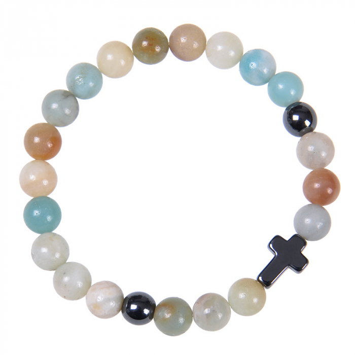 Bratara elastica cu pietre semipretioase si cruce BLA140 [2]