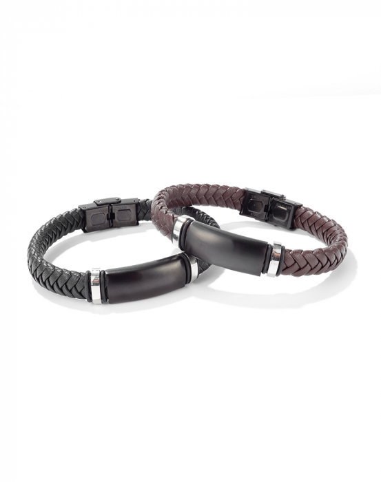 Bratara eleganta din inox si piele neagra [9]