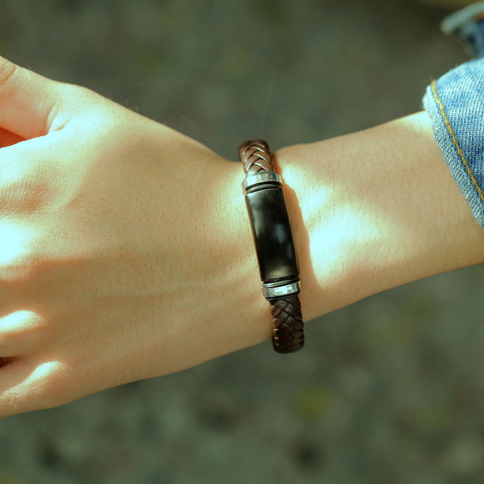 Bratara eleganta din inox si piele neagra [11]