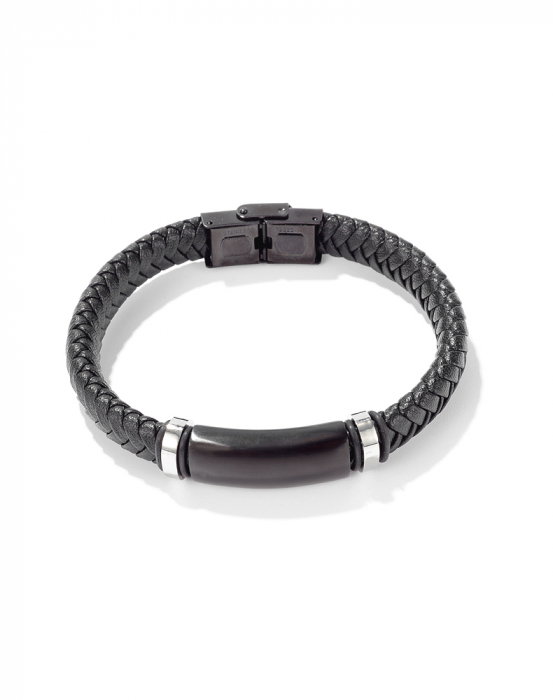 Bratara eleganta din inox si piele neagra [7]