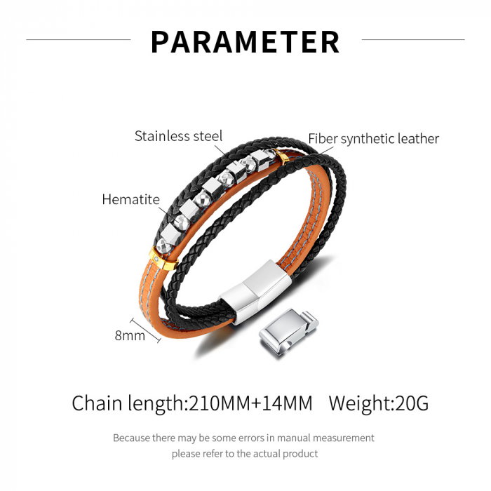 Bratara extensibila tripla inox si piele impletita Cuburi si Sfere [9]