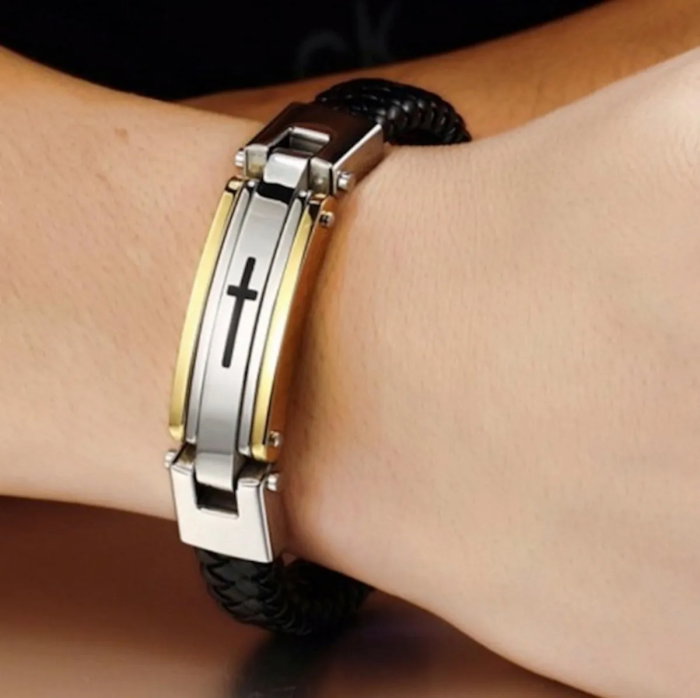 Bratara Faith din piele naturala si inox [2]