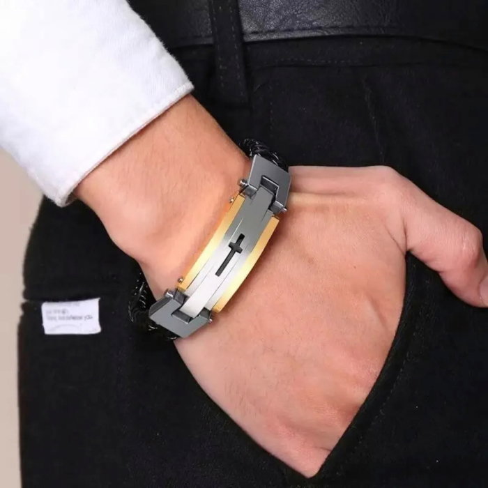 Bratara Faith din piele naturala si inox [4]