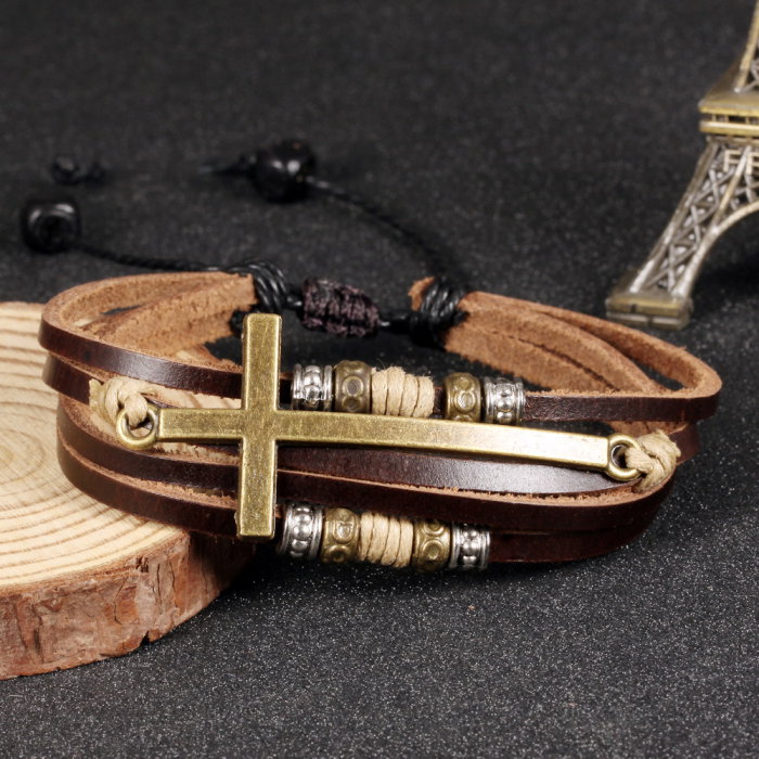 Bratara Faith tripla din piele naturala si inox [4]