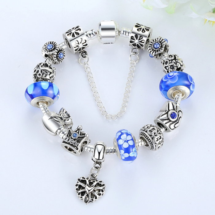 Bratara fantezie BeSpecial BSTF0001 placata cu argint, cu talismane cu flori si coroana de regina [4]