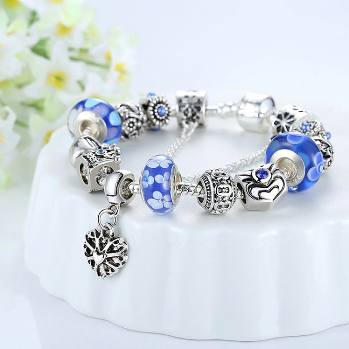 Bratara fantezie BeSpecial BSTF0001 placata cu argint, cu talismane cu flori si coroana de regina [3]