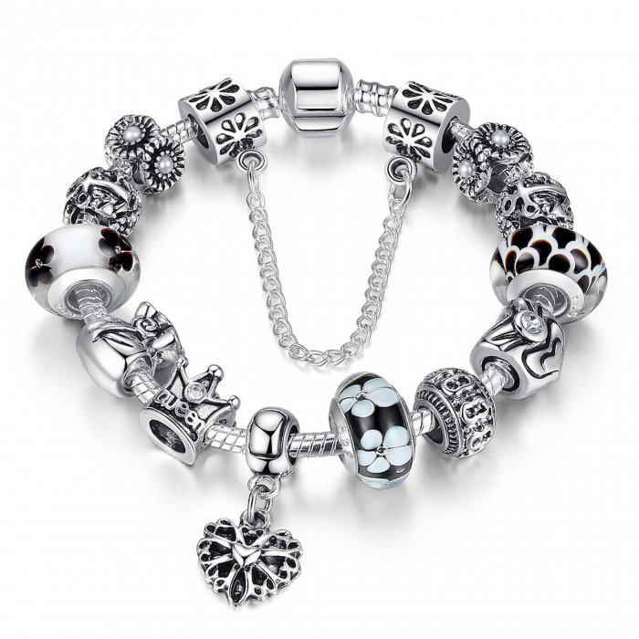 Bratara fantezie BeSpecial BSTF0003 placata cu argint, cu talismane cu motive regale si florale [3]