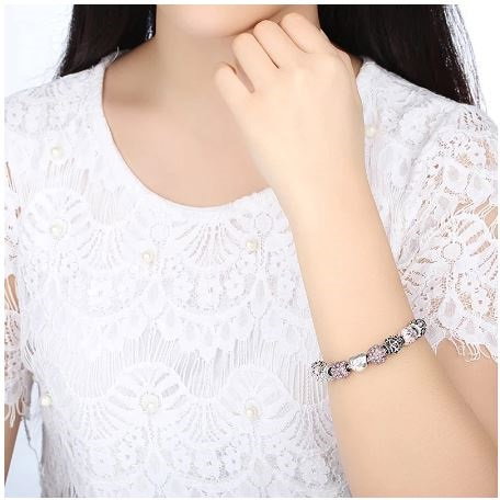 Bratara fantezie BeSpecial BSTF0008 placata cu argint, cu talismane roz [3]