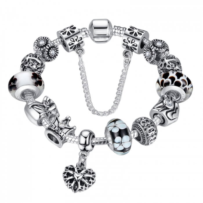 Bratara fantezie BeSpecial BSTF0003 placata cu argint, cu talismane cu motive regale si florale [1]
