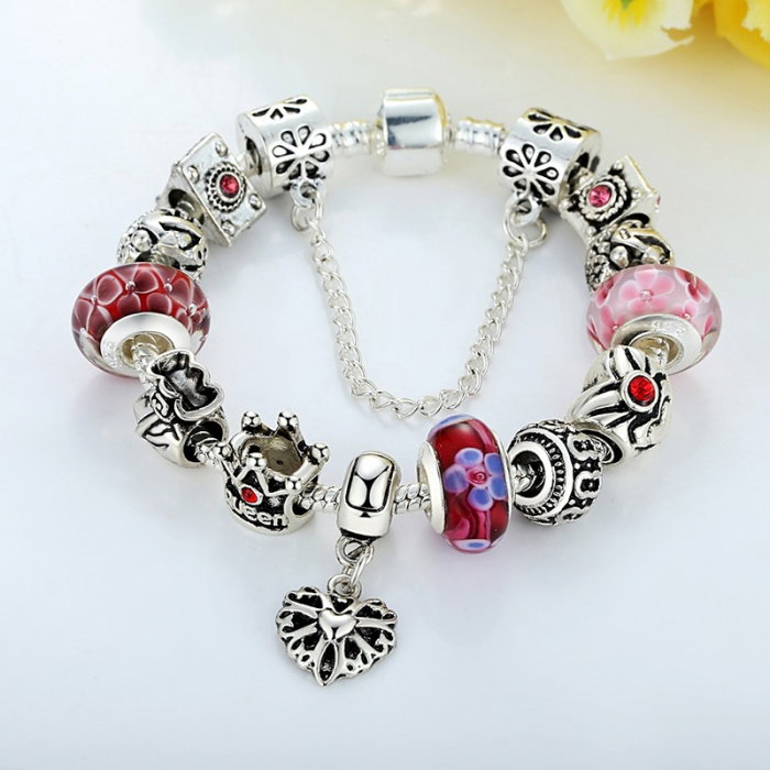 Bratara fantezie BeSpecial BSTF0005 placata cu argint, cu talismane rosii [7]
