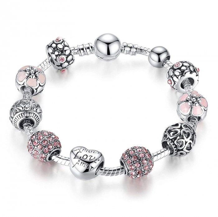 Bratara fantezie BeSpecial BSTF0008 placata cu argint, cu talismane roz [6]