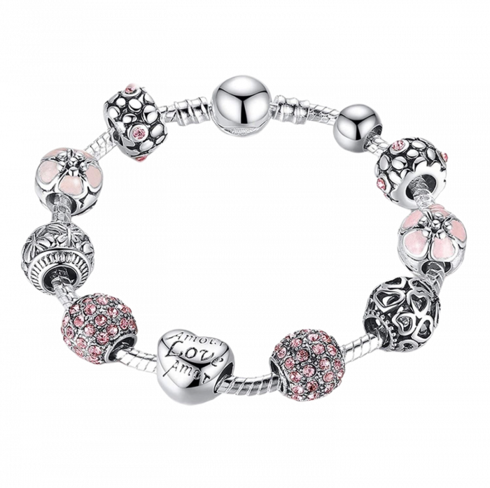 Bratara fantezie BeSpecial BSTF0008 placata cu argint, cu talismane roz [1]