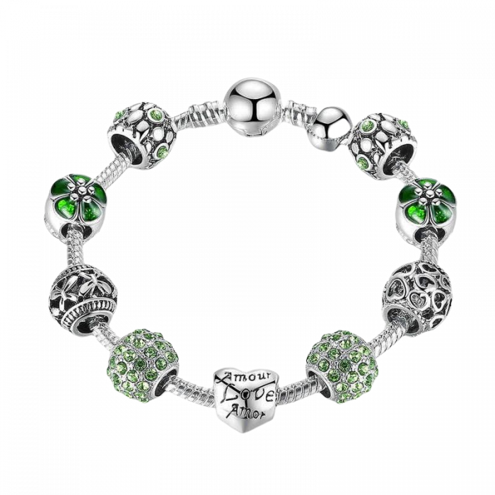 Bratara fantezie BeSpecial BSTF0010 placata cu argint, cu talismane verzi [5]