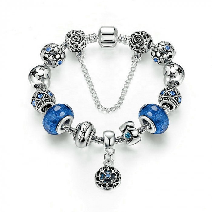 Bratara fantezie placata cu argint, cu talismane albastre [6]