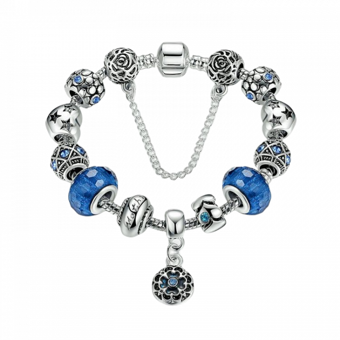 Bratara fantezie placata cu argint, cu talismane albastre [1]