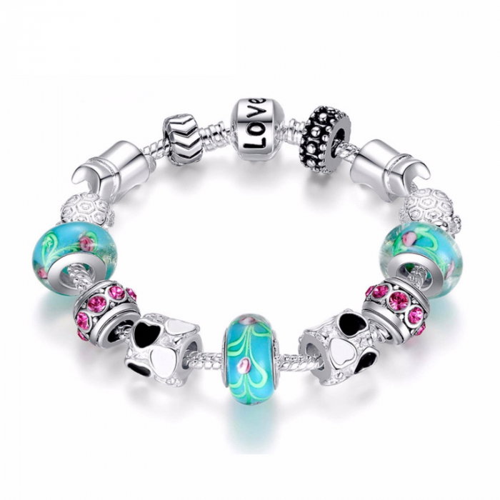 Bratara fantezie placata cu argint, cu talismane florale [1]