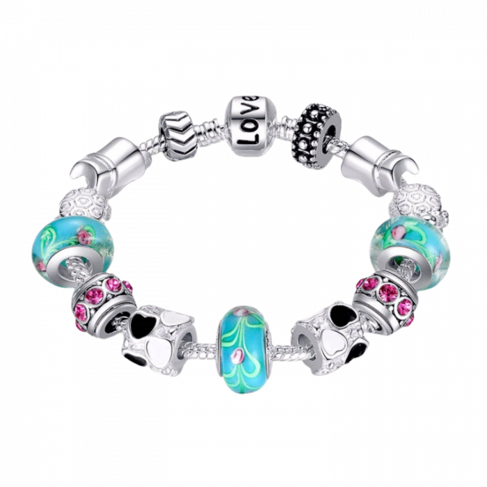 Bratara fantezie placata cu argint, cu talismane florale [2]