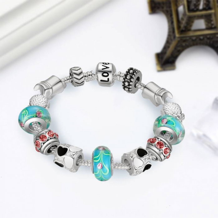 Bratara fantezie placata cu argint, cu talismane florale [3]