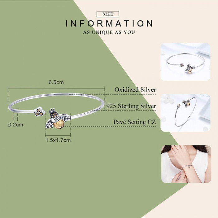 Bratara fixa din argint cu albinuta si fagure [4]