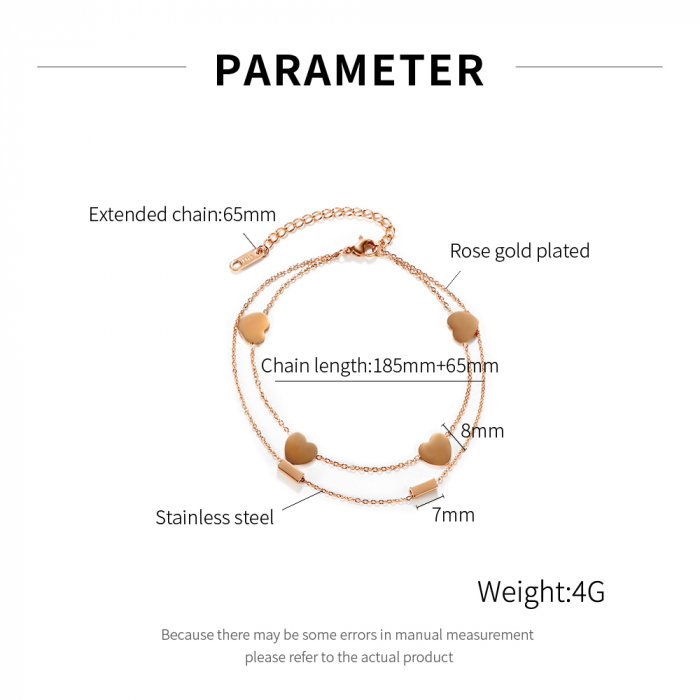 Bratara glezna dubla din inox cu inimioare [4]