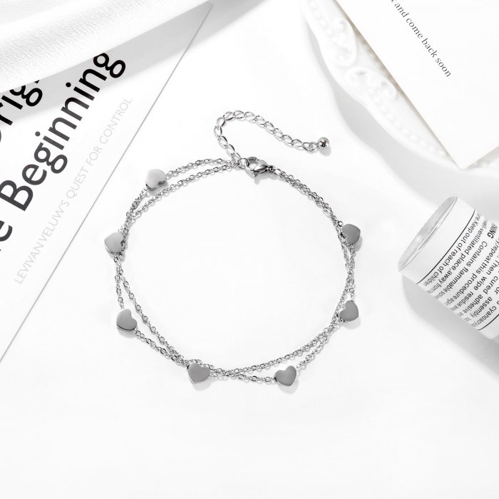 Bratara glezna dubla din inox cu inimioare [2]