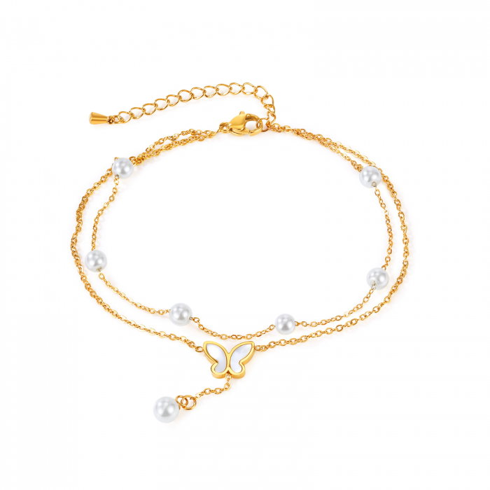 Bratara glezna dubla din inox cu perle si fluture [1]