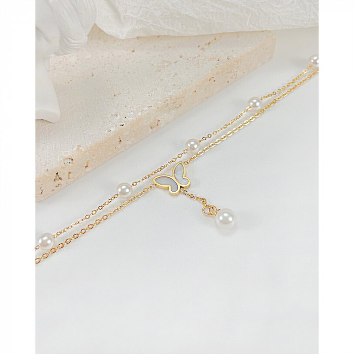 Bratara glezna dubla din inox cu perle si fluture [12]