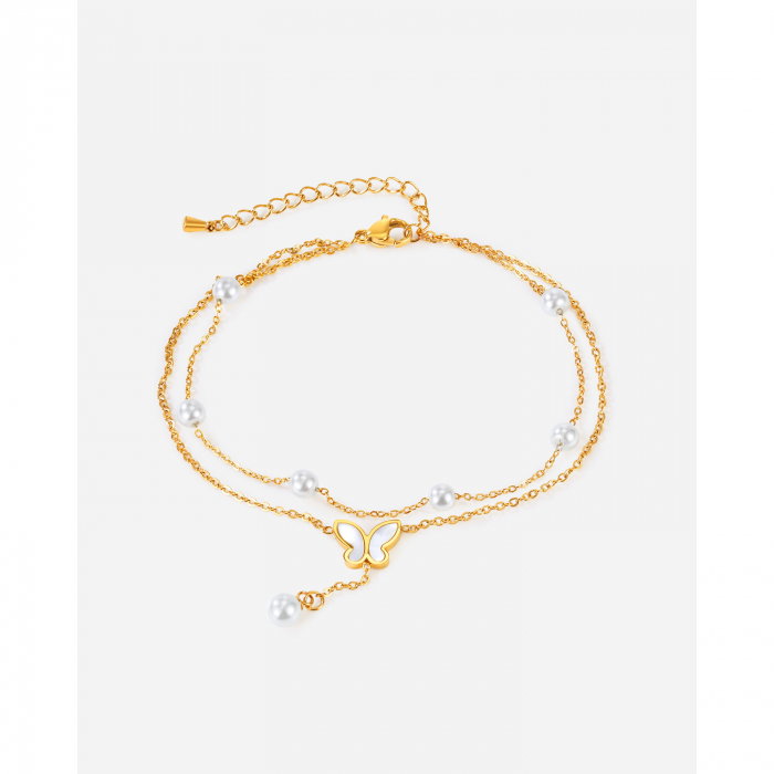 Bratara glezna dubla din inox cu perle si fluture [15]